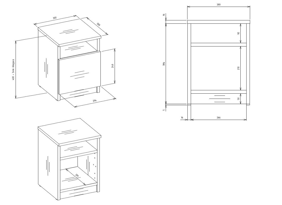 Productafmetingen Nachtkastje GALAX 30 1D – Wit