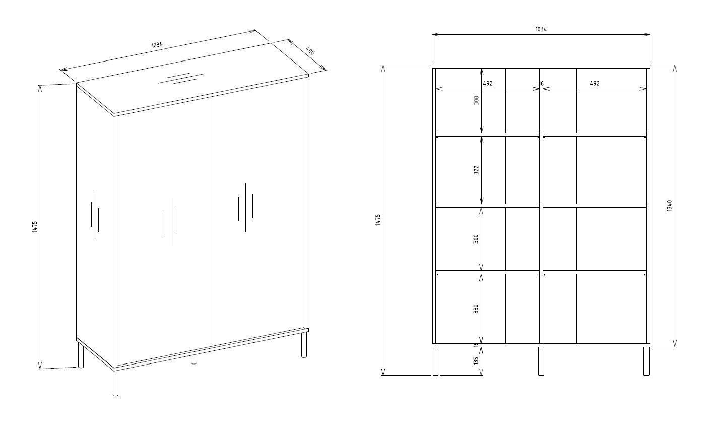 Productafmetingen Vitrinekast KAMARO 2DD SLIM/GADKI – Artisan eiken – geribbeld front