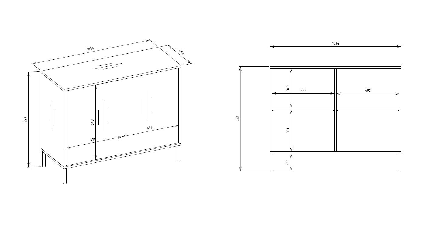 Productafmetingen Dressoir KAMARO 2D SLIM – Artisan eiken – geribbeld front