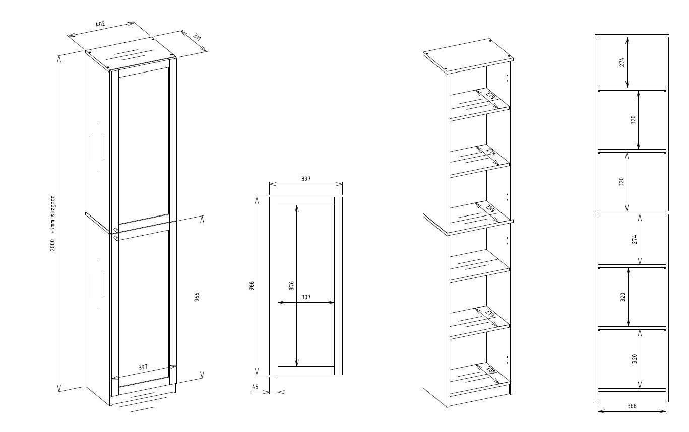 Productafmetingen Vitrinekast PAFOS W40/2S – Wit