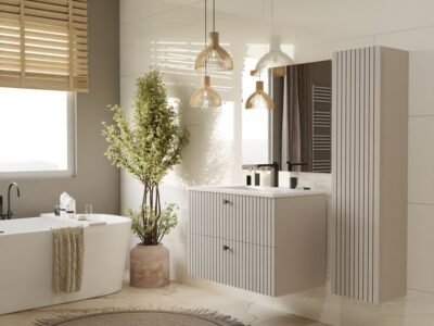Badkamerkast TIGO 1D – Kasjmier – hangend – geribbeld front