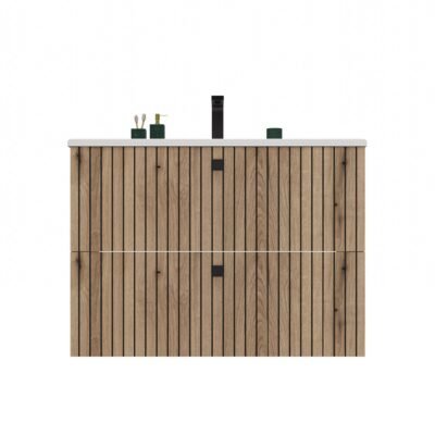 1 Wastafelmeubel TIGO 80 2S – Evoke eiken – geribbeld front – met wastafel