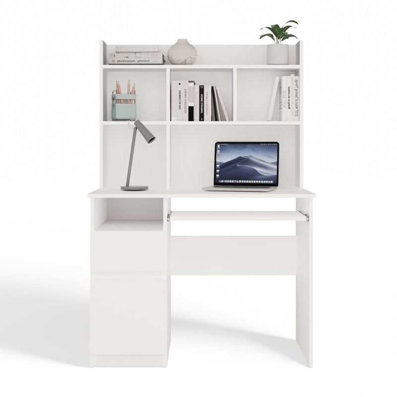 1 Bureau PORTO – Mat wit / Wit – links – met opzetstuk