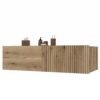 11111MINI Wastafelmeubel TIGO 1D2S – 140 cm – Evoke eiken – 2 laden – hangend – geribbeld front – met wastafel