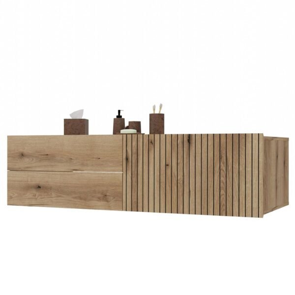 Wastafelmeubel TIGO 1D2S – 140 cm – Evoke eiken – 2 laden – hangend – geribbeld front – met wastafel