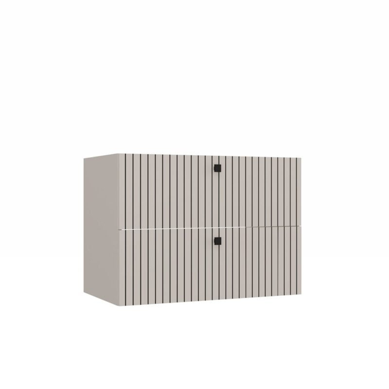 Wastafelmeubel TIGO 80 2S – Kasjmier – 2 laden – hangend – geribbeld front – met wastafel