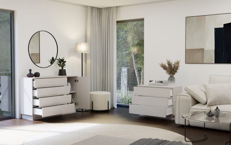 15 Dressoir AMBER 1D4S – Kasjmier beige – 4 laden – 1 deur