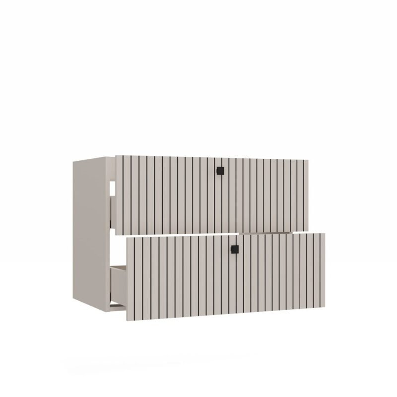 Wastafelmeubel TIGO 80 2S – Kasjmier – 2 laden – hangend – geribbeld front – met wastafel