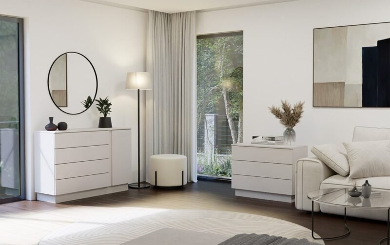 16 Dressoir AMBER 1D4S – Kasjmier beige – 4 laden – 1 deur