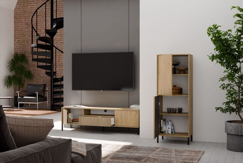 16 Vitrinekast KAMARO 2DK SLIM/GADKI – Artisan eiken – geribbeld front
