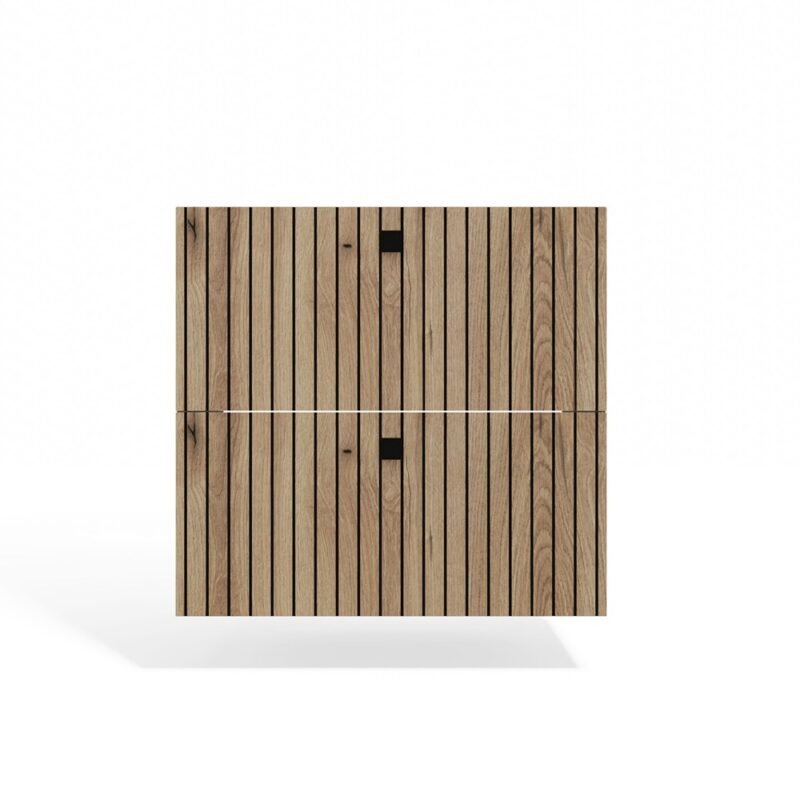 Wastafelmeubel TIGO 60 2S – Evoke eiken – 2 laden – hangend – geribbeld front – met wastafel