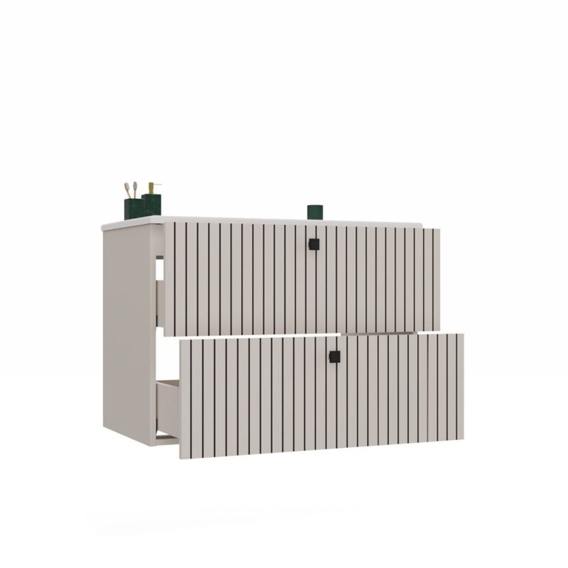 18 Wastafelmeubel TIGO 80 2S – Kasjmier – geribbeld front – met wastafel