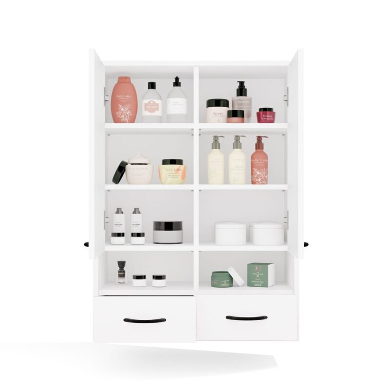 185 Badkamerkast NINA W2D2P2S – 2 laden – 2 deuren – 8 planken – hangend
