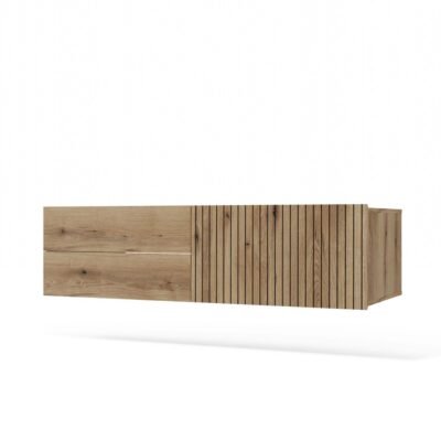 1D2S2 Wastafelmeubel TIGO 1D2S – 140 cm – Evoke eiken – 2 laden – hangend – geribbeld front – met wastafel
