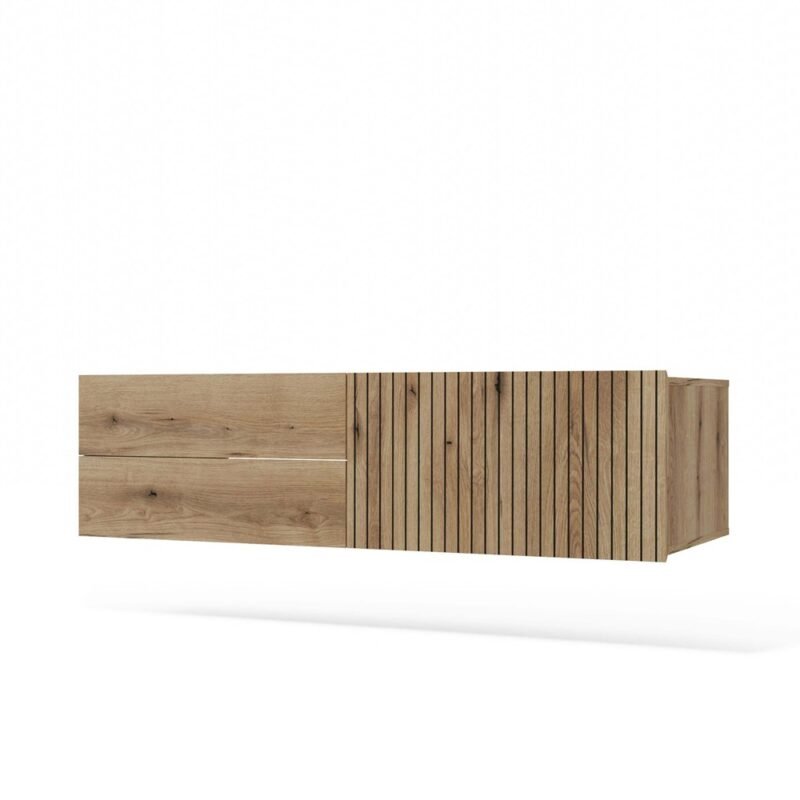 1D2S2 Wastafelmeubel TIGO 1D2S – 140 cm – Evoke eiken – 2 laden – hangend – geribbeld front – met wastafel