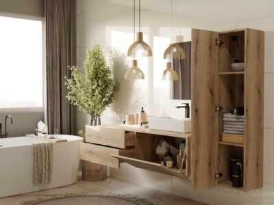 1D2SWIZUALIZACJA8 Wastafelmeubel TIGO 1D2S – 140 cm – Evoke eiken – 2 laden – hangend – geribbeld front – met wastafel