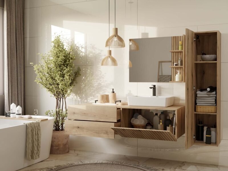 Badkamerkast TIGO 1D – Evoke eiken – hangend – geribbeld front