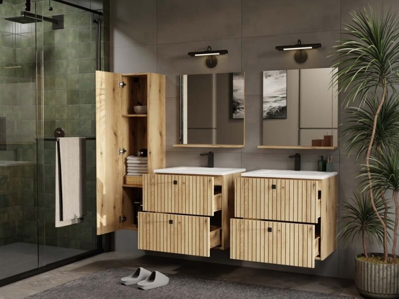 Badkamerkast TIGO 1D – Evoke eiken – hangend – geribbeld front