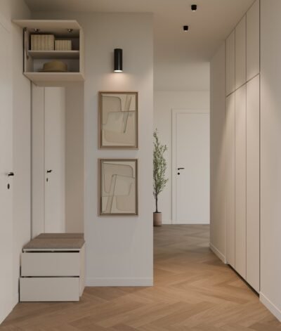 Garderobemeubel HAGA 1L2S – 238 × 50 × 35 cm – Kasjmier beige – 2 laden