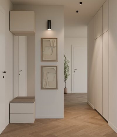 Garderobemeubel HAGA 1L2S – 238 × 50 × 35 cm – Kasjmier beige – 2 laden