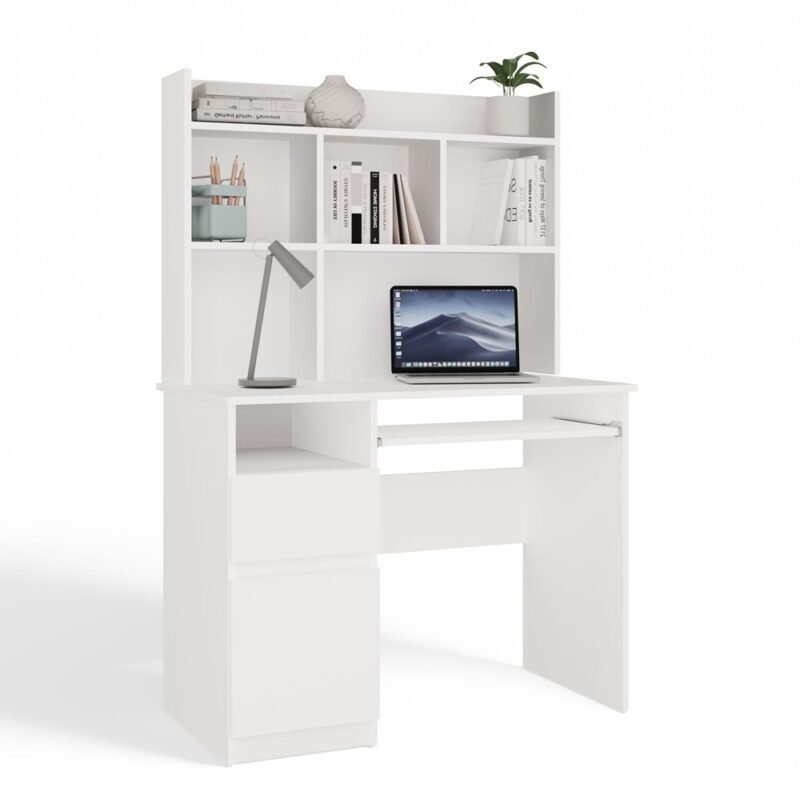 2 Bureau PORTO – Mat wit / Wit – links – met opzetstuk