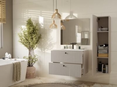Badkamerkast TIGO 1D – Kasjmier – hangend – geribbeld front