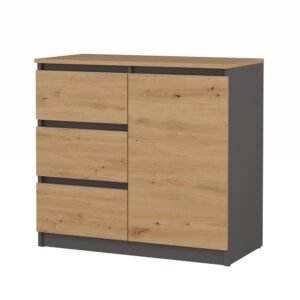 Dressoir Malwa 1D3S/BA – Artisan eiken / Antraciet