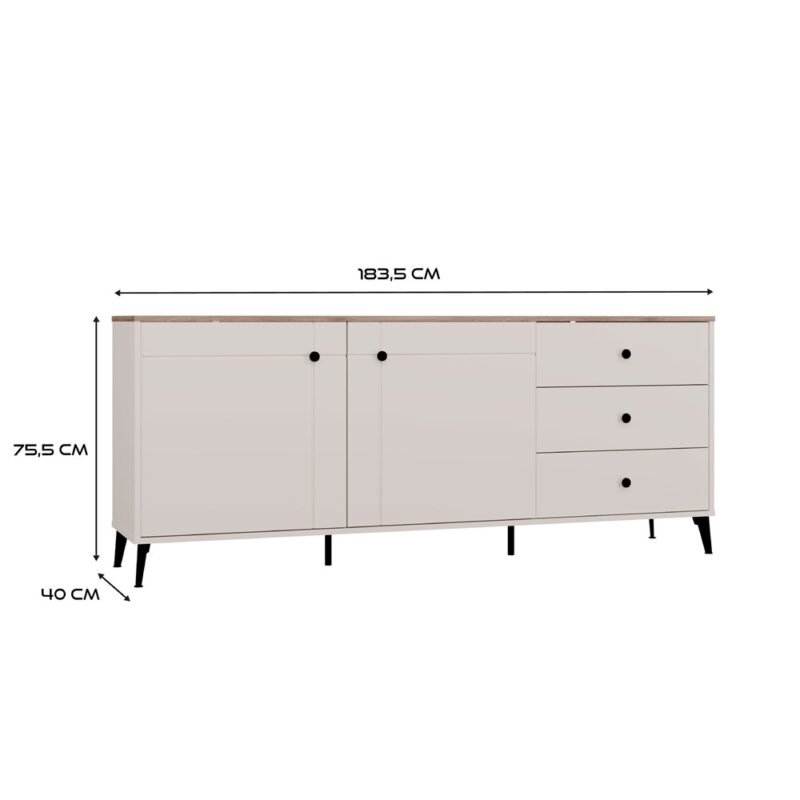 Dressoir POINT 2D3S – Castello eiken / Kasjmier beige – 3 laden – 2 deuren