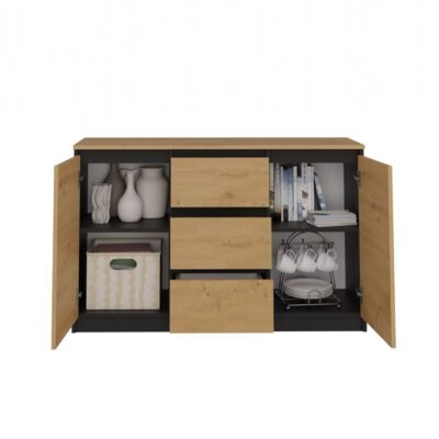 3 Dressoir Malwa 2D3S/BA – Artisan eiken / Antraciet