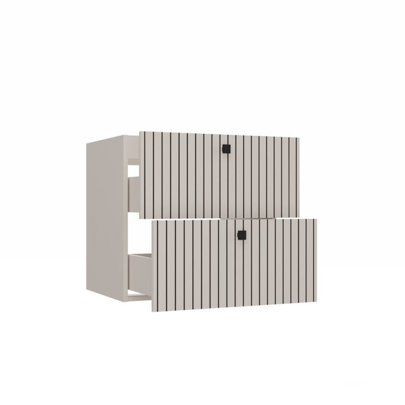 Wastafelmeubel TIGO 60 2S – Kasjmier – 2 laden – hangend – geribbeld front – met wastafel