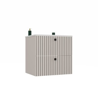 32 Wastafelmeubel TIGO 60 2S – Kasjmier – geribbeld front – met wastafel