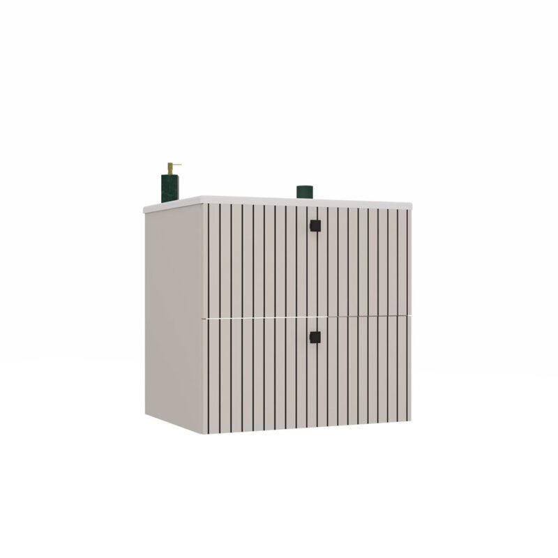 32 Wastafelmeubel TIGO 60 2S – Kasjmier – geribbeld front – met wastafel