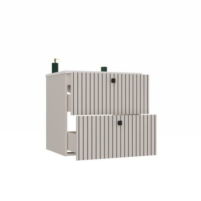33 Wastafelmeubel TIGO 60 2S – Kasjmier – geribbeld front – met wastafel