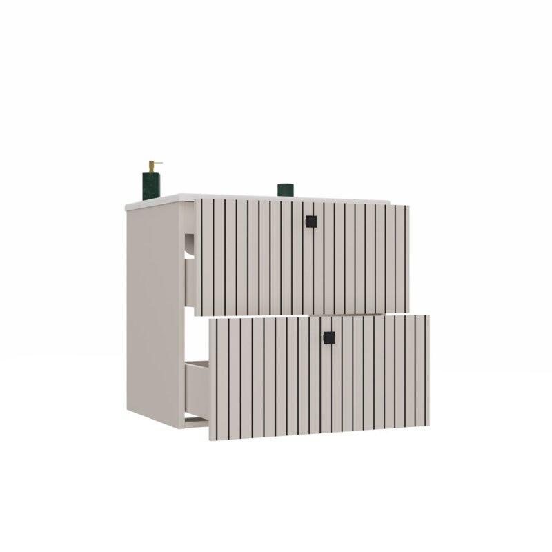 33 Wastafelmeubel TIGO 60 2S – Kasjmier – geribbeld front – met wastafel