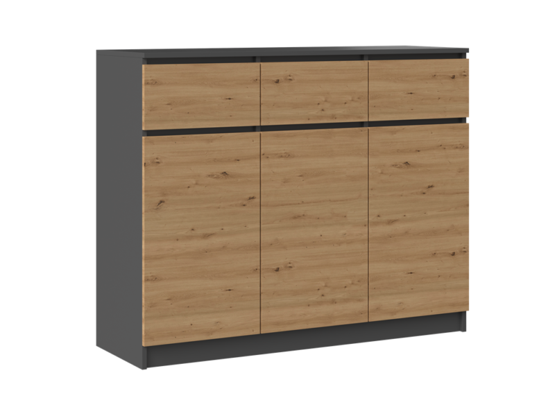 3D3S-KOMODA_ Dressoir Malwa 3D3S – Antraciet / Artisan eiken
