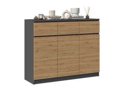 3D3S-KOMODA_d Dressoir Malwa 3D3S – Antraciet / Artisan eiken