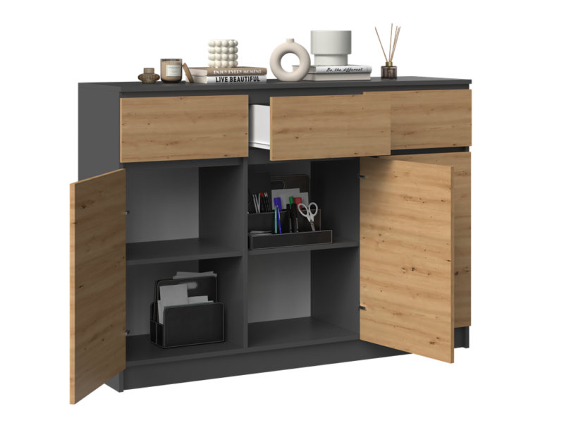 3D3S-KOMODA_o Dressoir Malwa 3D3S – Antraciet / Artisan eiken