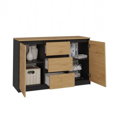 4 Dressoir Malwa 2D3S/BA – Artisan eiken / Antraciet