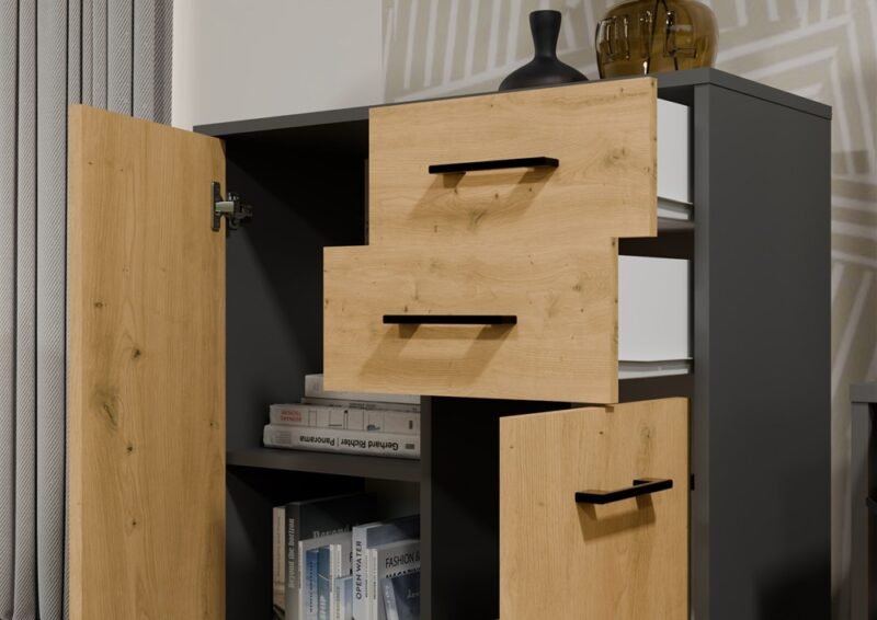 Dressoir SIMPLO 2D2S – Artisan eiken / Antraciet – 2 laden – 2 deuren