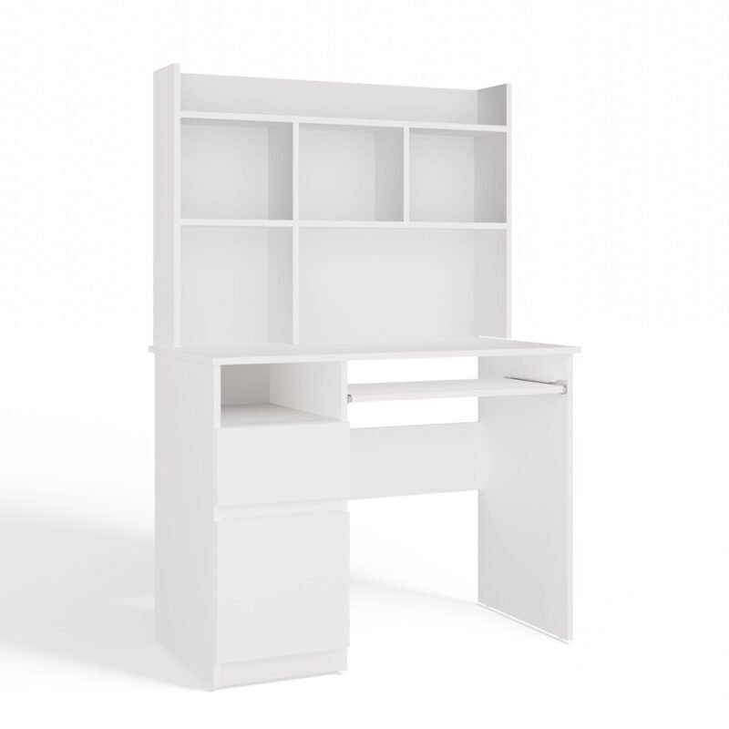 4 Bureau PORTO – Mat wit / Wit – links – met opzetstuk