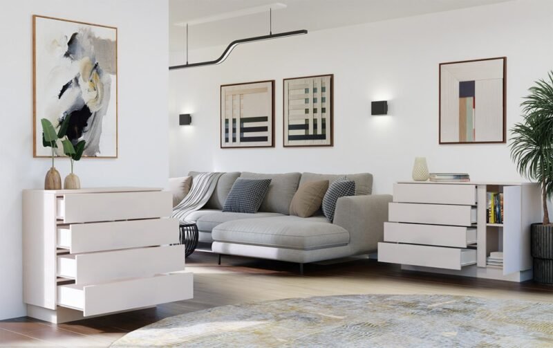 44 Dressoir AMBER 1D4S – Kasjmier beige – 4 laden – 1 deur
