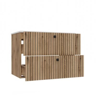 5 Wastafelmeubel TIGO 80 2S – Evoke eiken – geribbeld front – met wastafel