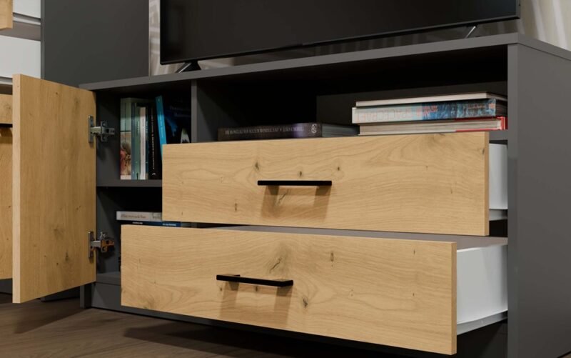 5 TV-meubel SIMPLO 1D2S Stolik TV – Artisan eiken / Antraciet – 2 laden – 1 deur