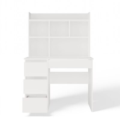 5 Bureau MIJAS – Mat wit / Wit – 4 laden – 4 planken – links – met opzetstuk