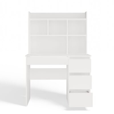 Bureau MIJAS – Mat wit / Wit – 4 laden – 4 planken – rechts – met opzetstuk