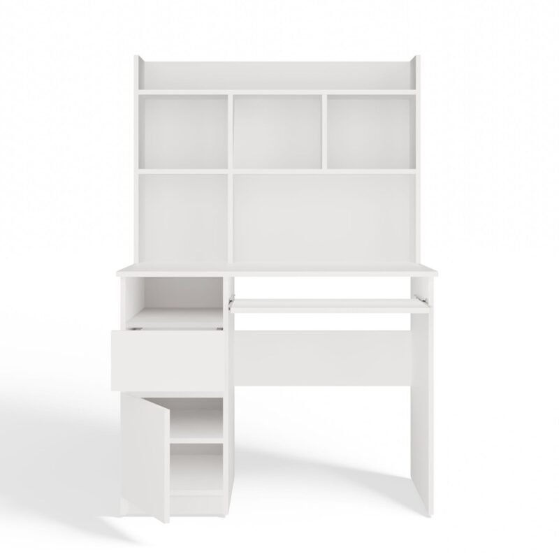 5 Bureau PORTO – Mat wit / Wit – links – met opzetstuk