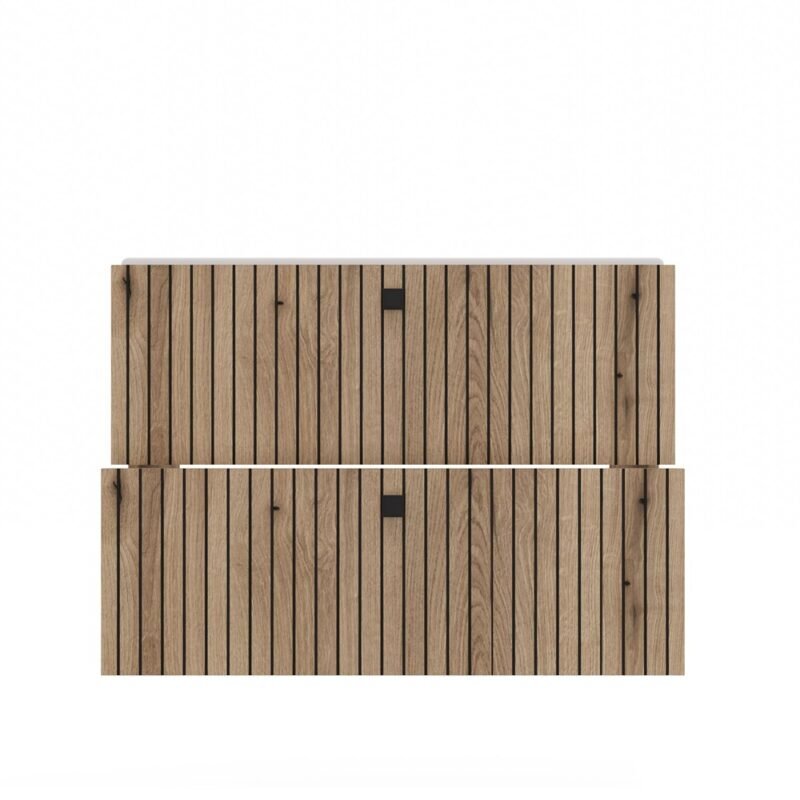 Wastafelmeubel TIGO 80 2S – Evoke eiken – geribbeld front – met wastafel