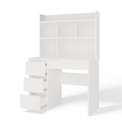 6 Bureau MIJAS – Mat wit / Wit – 4 laden – 4 planken – links – met opzetstuk
