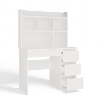 Bureau MIJAS – Mat wit / Wit – 4 laden – 4 planken – rechts – met opzetstuk