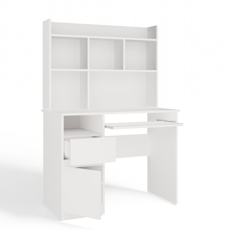 6 Bureau PORTO – Mat wit / Wit – links – met opzetstuk